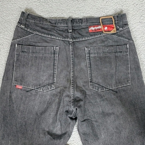 Vintage Akademiks Jeans 34 Black Faded Denim Y2K Hip Hop Rap Wide Leg Baggy - Picture 4 of 9